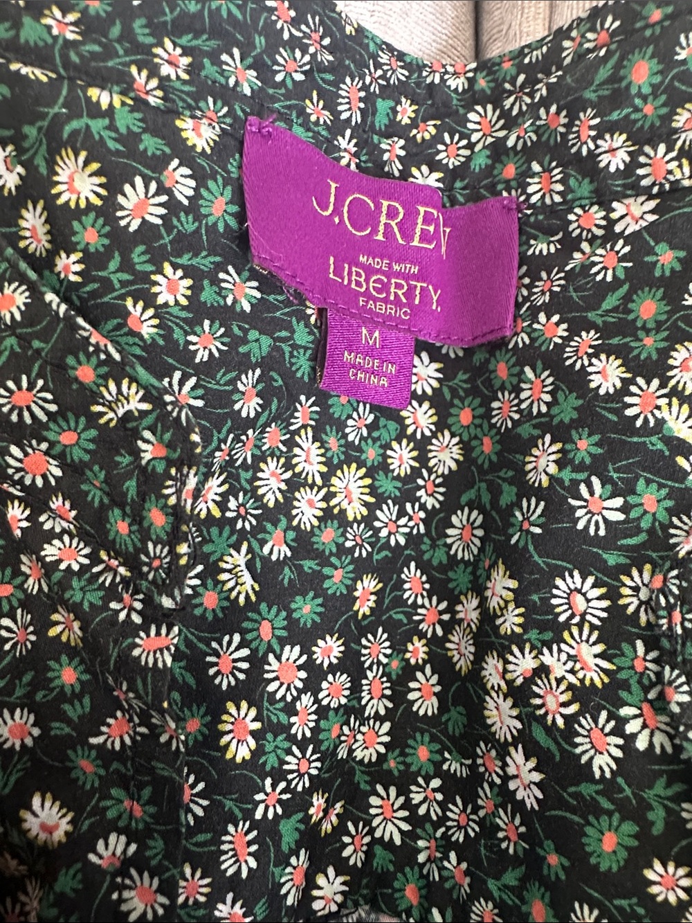 J. Crew/Liberty collab  Dark Green Floral Dress with Ditsy Daisy Print